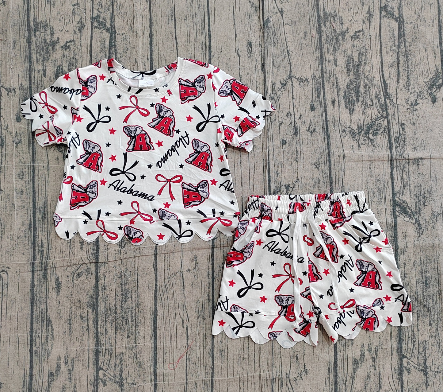 GSSO3253Baby Girls Star Bows A Elephants Top Scallop Shorts Team Clothes Sets