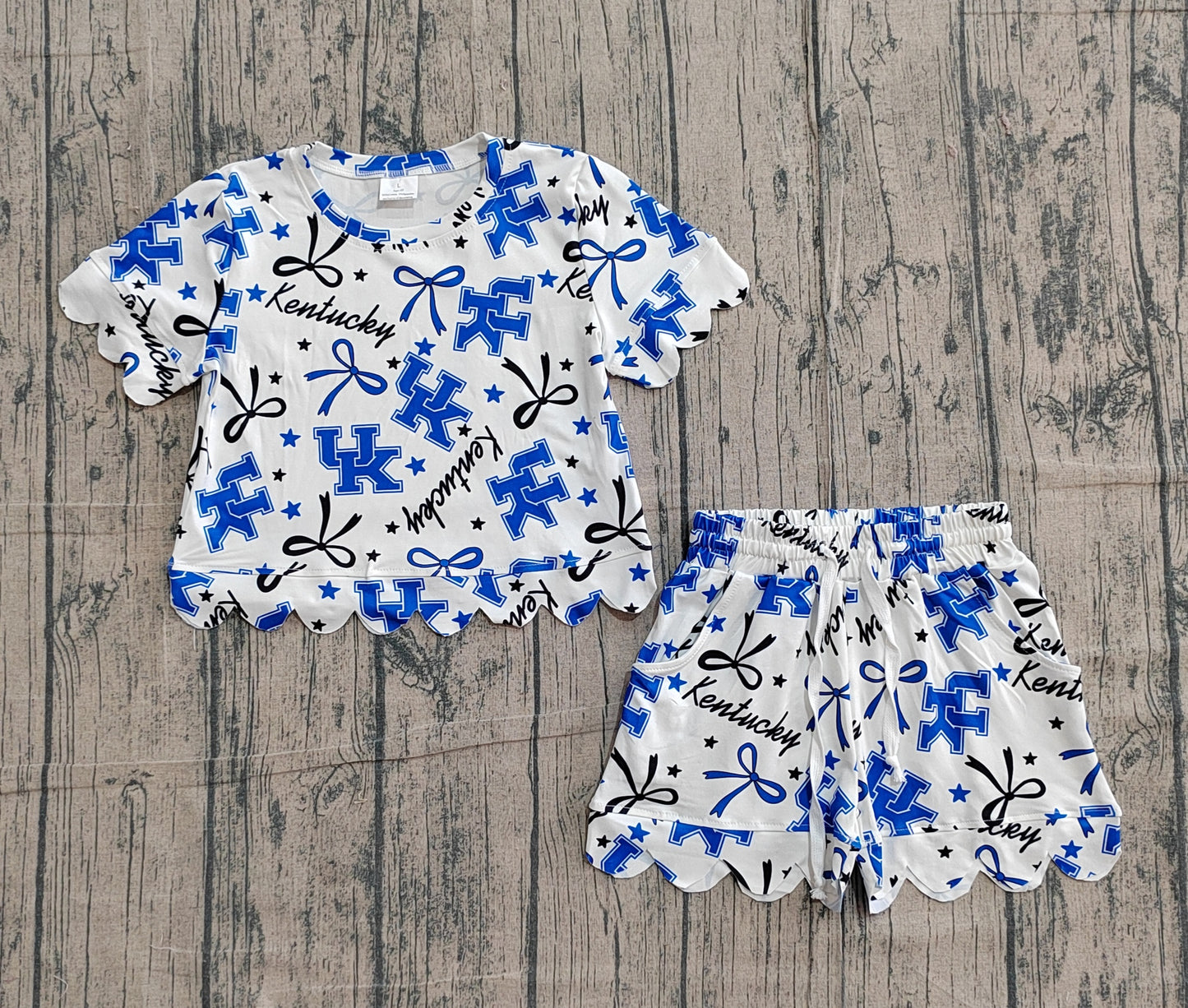 GSSO3255Baby Girls Star Bows UK Top Scallop Shorts Team Clothes Sets