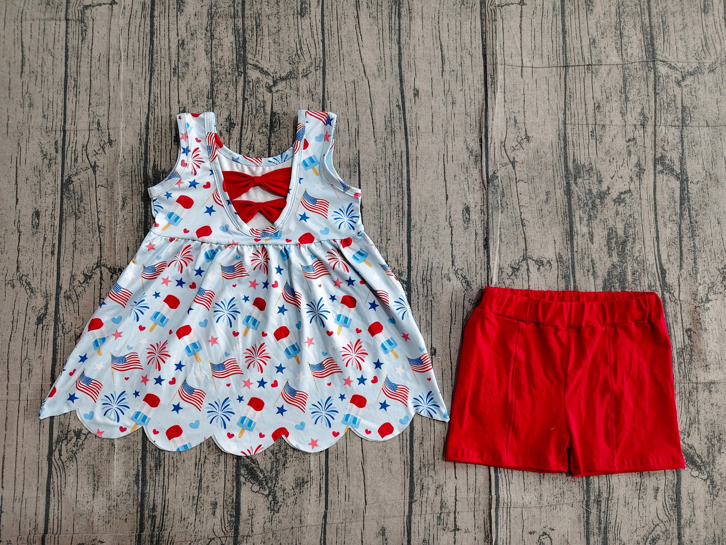 GSSO3386Baby Girls Sleeveless Popsicle Flags Tunic Shorts 4th of July Clothes Set Preorder