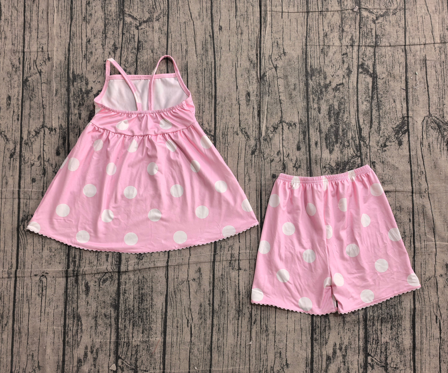 GSSO3417 Baby Girls Pink Strap Polka Dots Tunic Short Clothes Sets Preorder