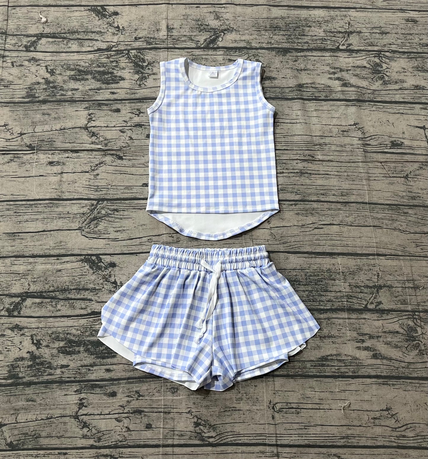 GSSO3479Baby Girls Purple Checked Vests Top Short Yoga Active Clothes Set Preorder