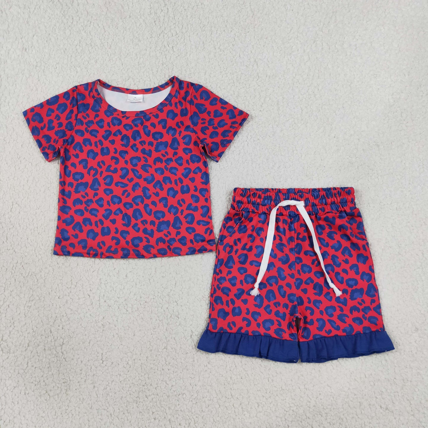 NEW RTS NO MOQ milk silk GSSO3811 Baby Girls Fashion Pink Leopard Pocket Top Ruffle Hem Shorts All Season Outfit