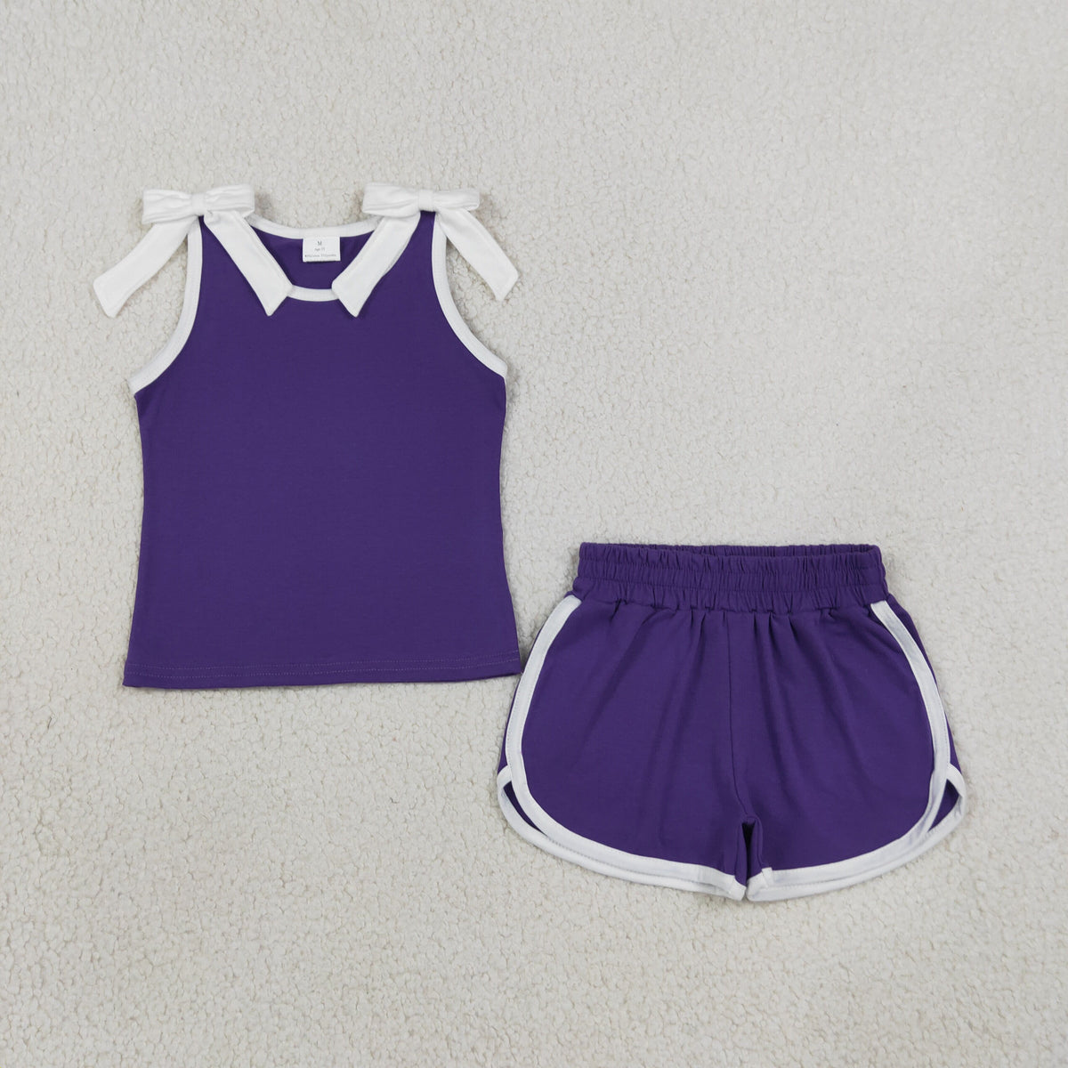 NEW RTS NO MOQ milk silk GSSO3858 Baby Girls Purple White Bows Sleeveless Vests Pockets Short Clothes Sets