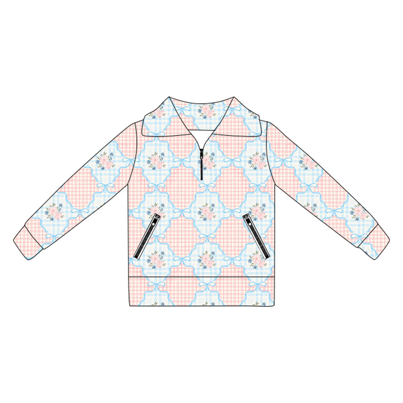 6.2GT1062 Plaid long-sleeved floral yoga top