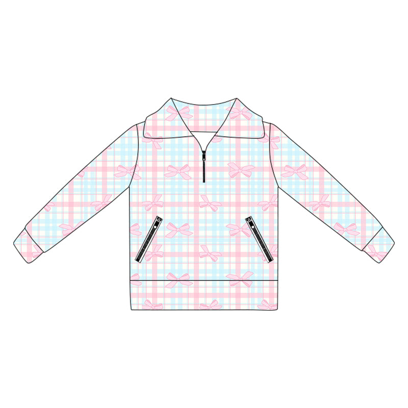 6.2GT1067 Blue Plaid Bow Yoga Top