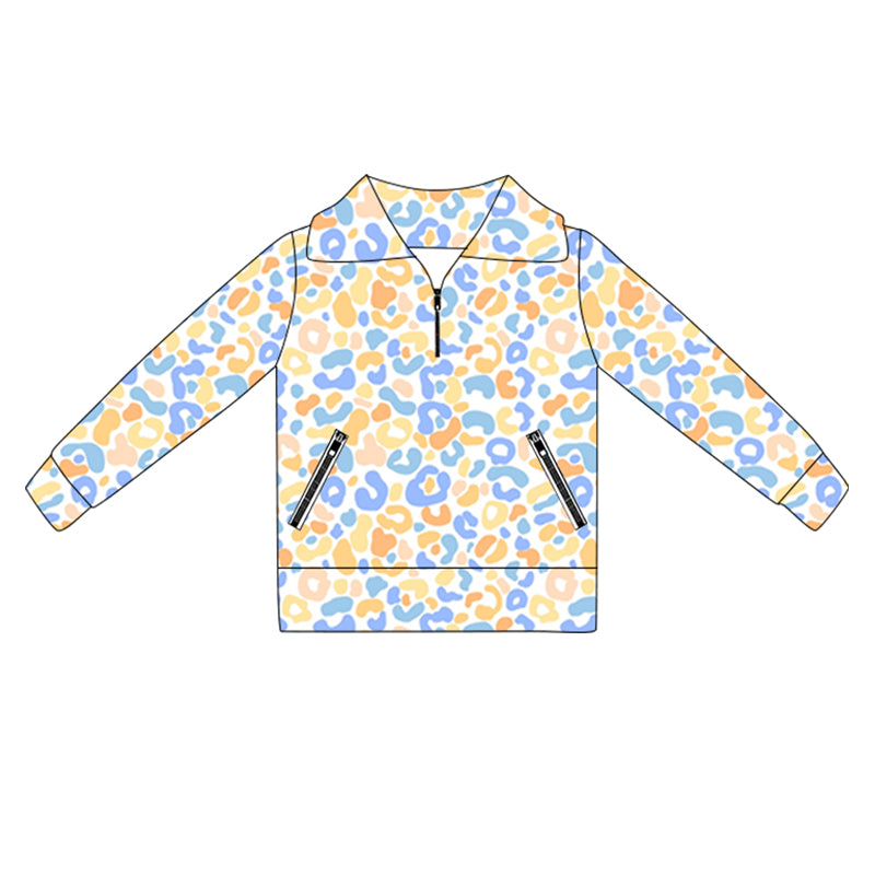 6.2GT1069 Blue Leopard Print Long Sleeve Yoga Top