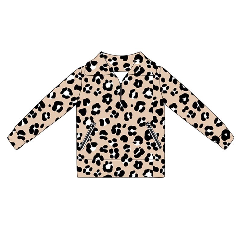 6.2GT1072 Black leopard print long-sleeved yoga top