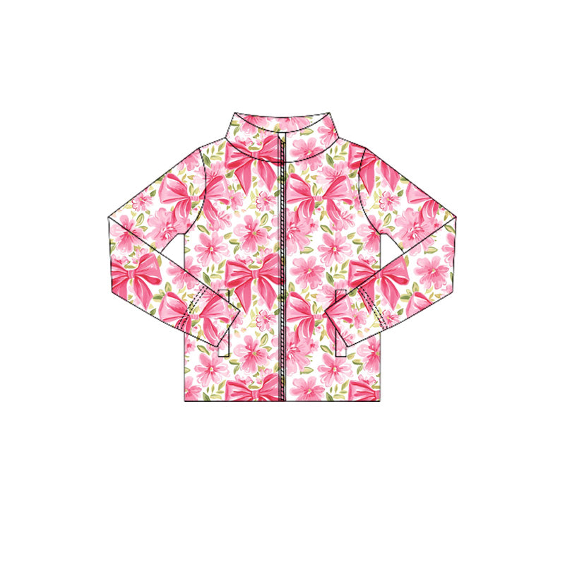 6.6GT1079 Bowknot Pink Zipper Long Sleeve Top