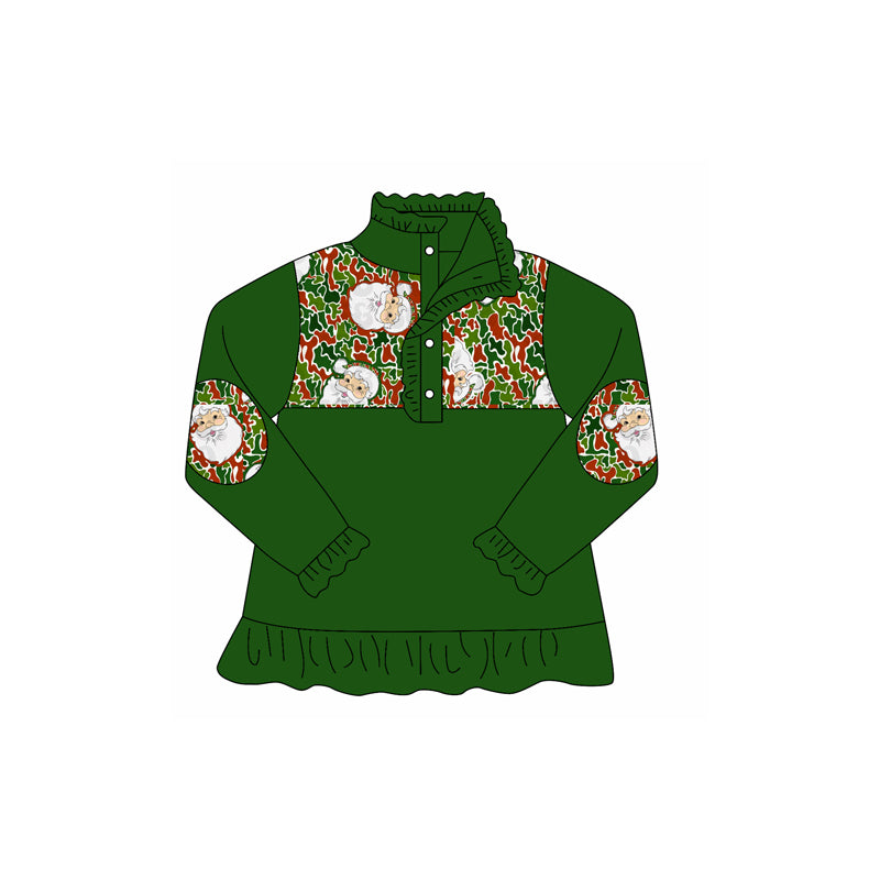 X911 BT1184 Green Santa Claus Girls Long-Sleeved Top