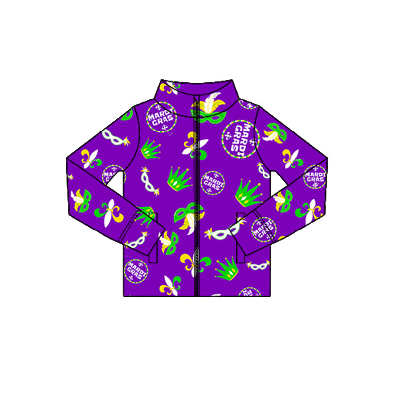 X10.23 GT1357 Purple Carnival Mask Zipper Yoga Top