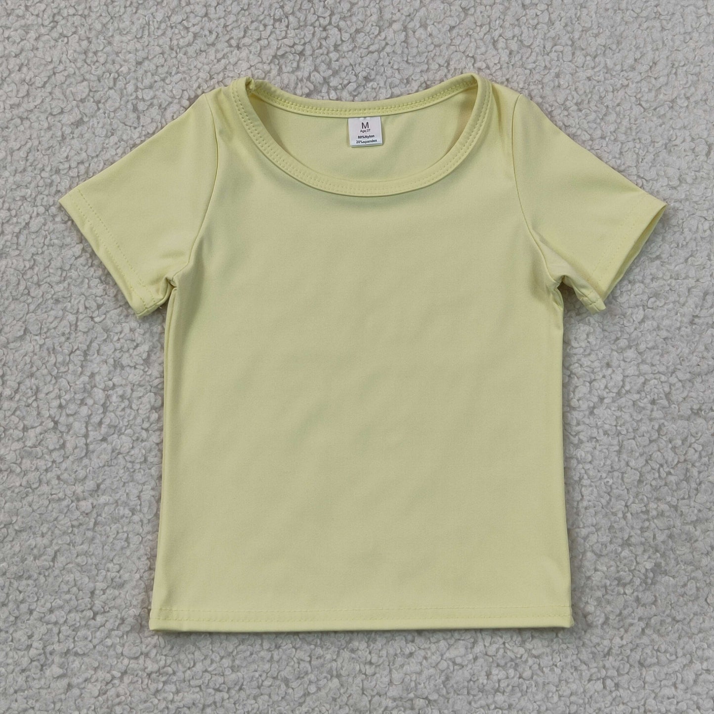 RTS NO MOQ Yoga GT1632 Baby Girls Light Yellow Short Sleeve Yoga Active T-shirts Top
