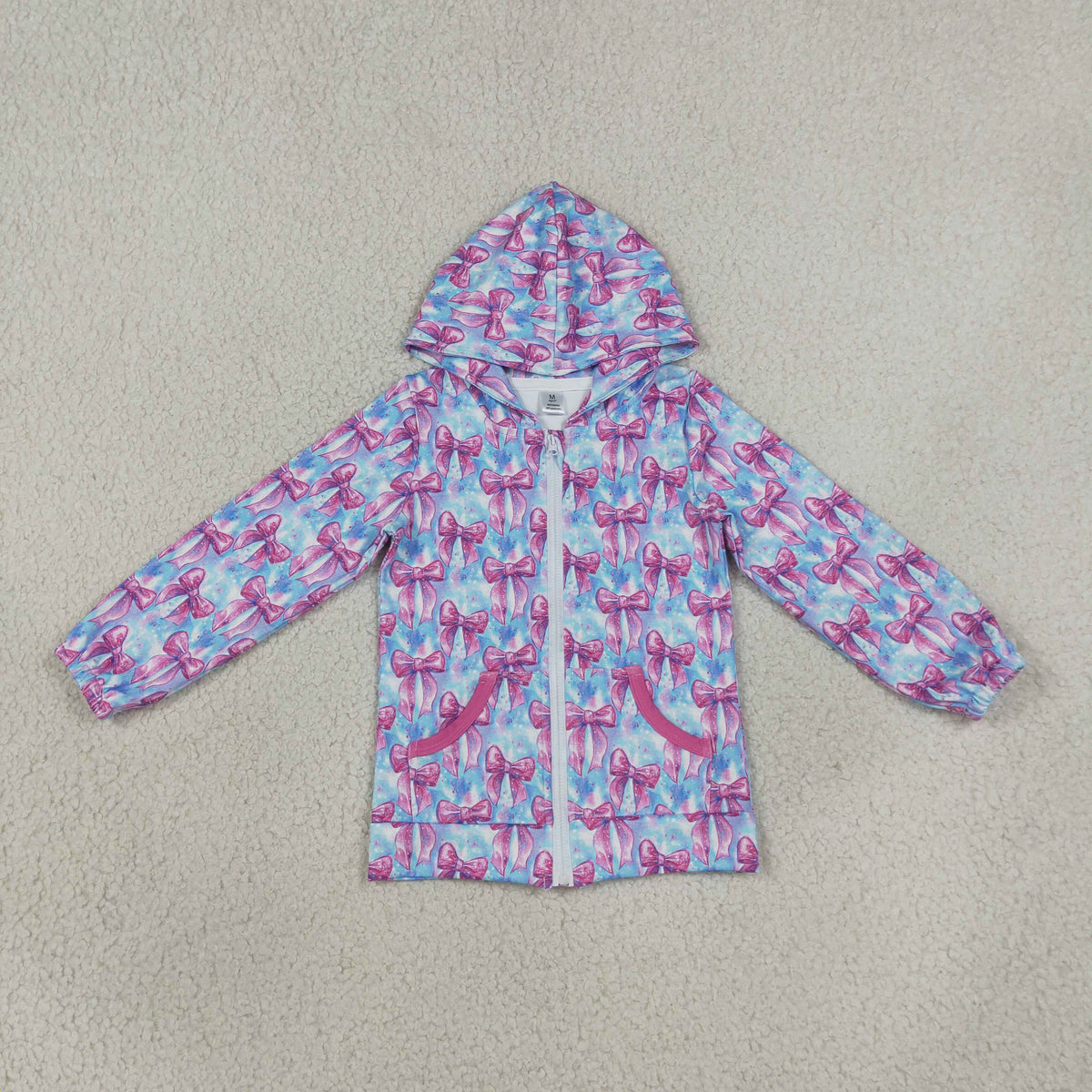 NEW RTS NO MOQ yoga GT1674 Baby Girls Colorful Tie-dye Print Bows Yoga Active Zip Pockets Hoodie Jackets Top