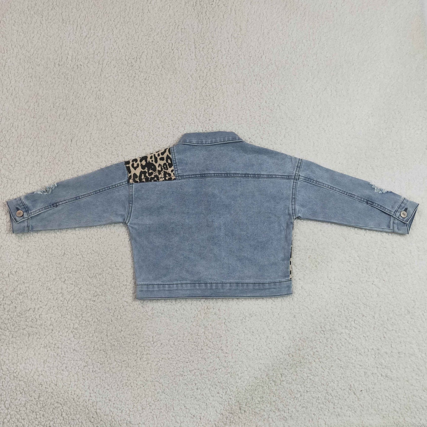 RTS NO MOQ milk silk GT1730 Baby Girls Blue Leopard Long Sleeve Cardigan Jackets