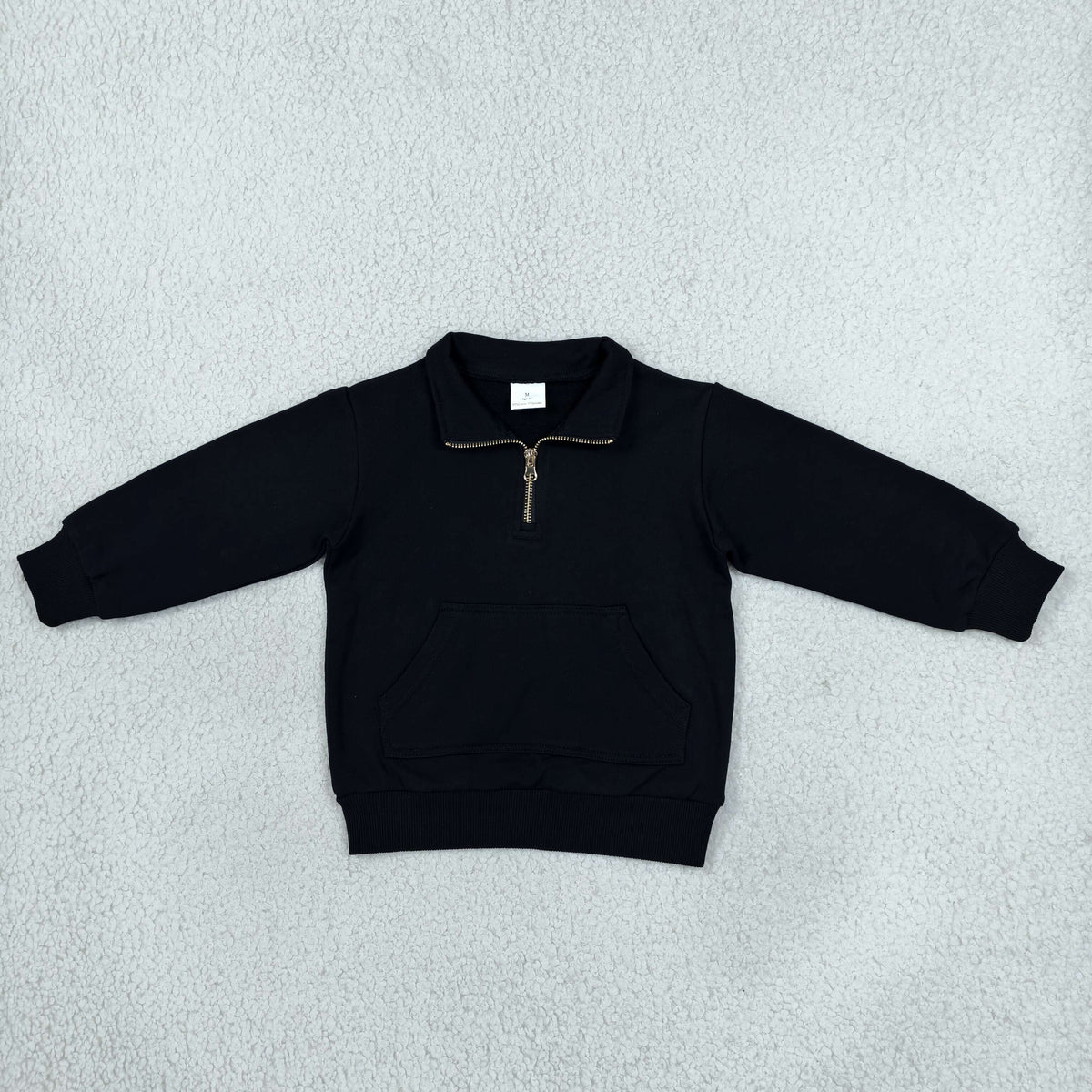 NEW RTS NO MOQ Sweater Fabric GT1764 Baby Girls Black Long Sleeve Sweater Fabric Zip Pockets Pullovers Top