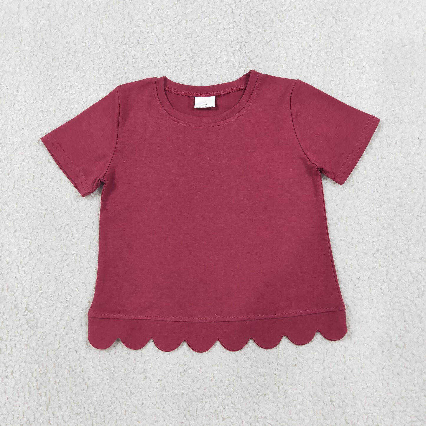 NEW RTS NO MOQ cotton GT1771 Baby Girls Red Short Sleeve Scallop T-shirts Top