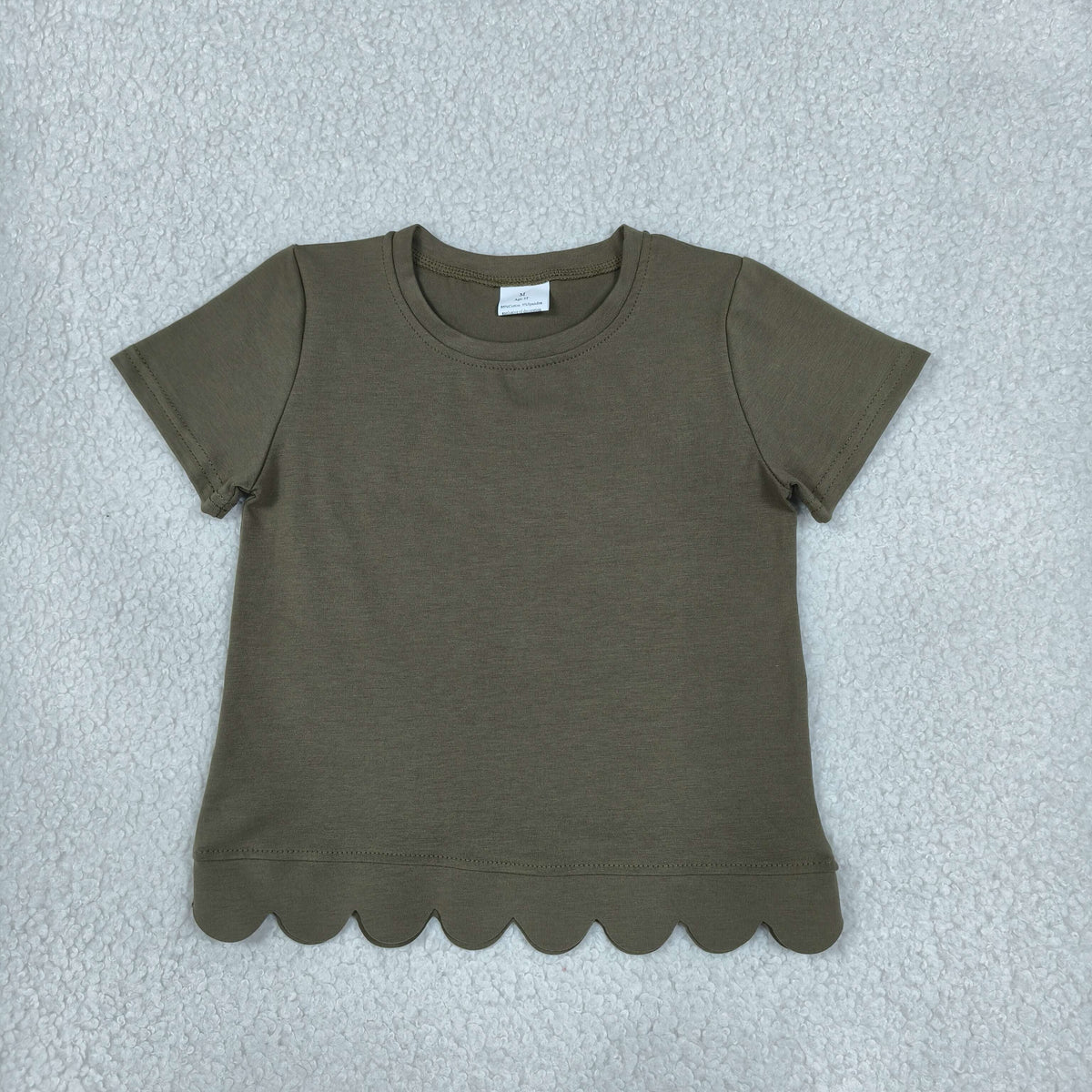 NEW RTS NO MOQ cotton GT1772 Baby Girls Olive Short Sleeve Scallop T-shirts Top