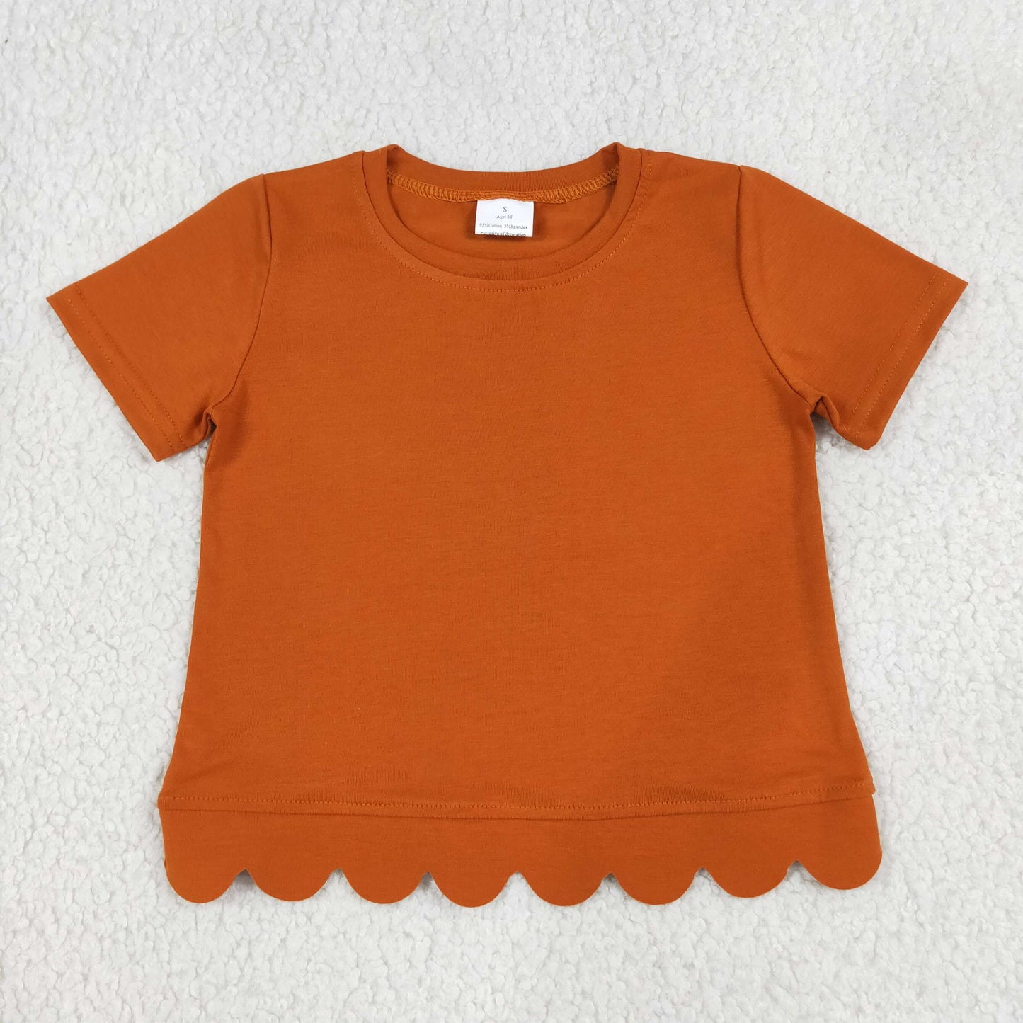 NEW RTS NO MOQ cotton GT1775 Baby Girls Orange Short Sleeve Scallop T‑shirts Top Summer Spring Casual Pullover Tees