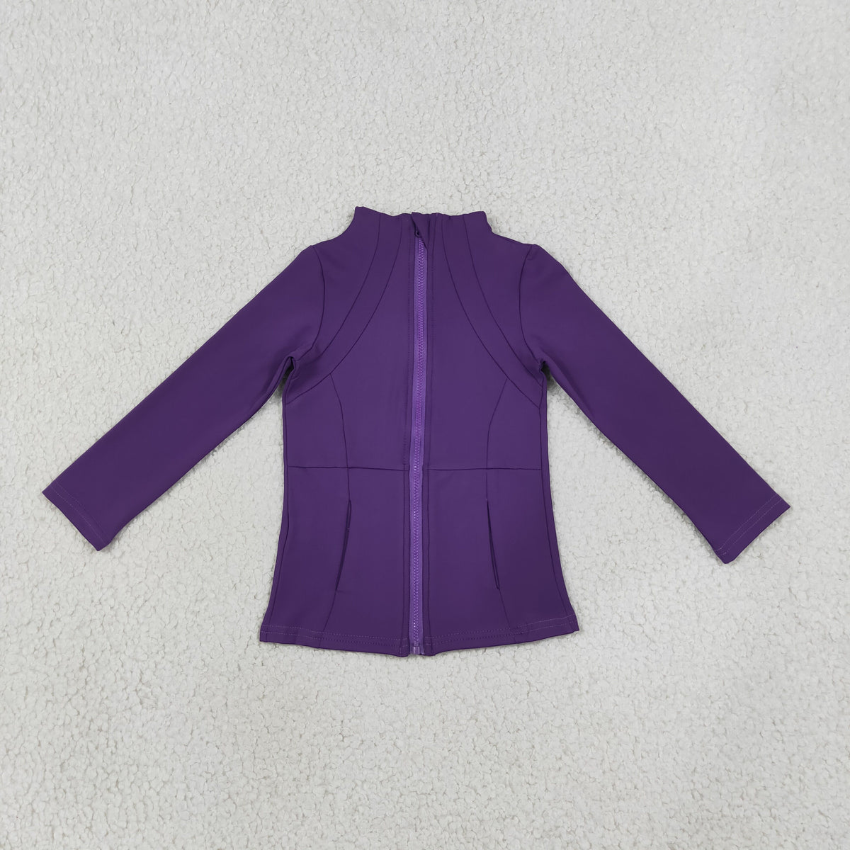 RTS NO MOQ yoga GT1803 Baby Girls Purple Long Sleeves Yoga Active Pockets Zip Pullovers Tops