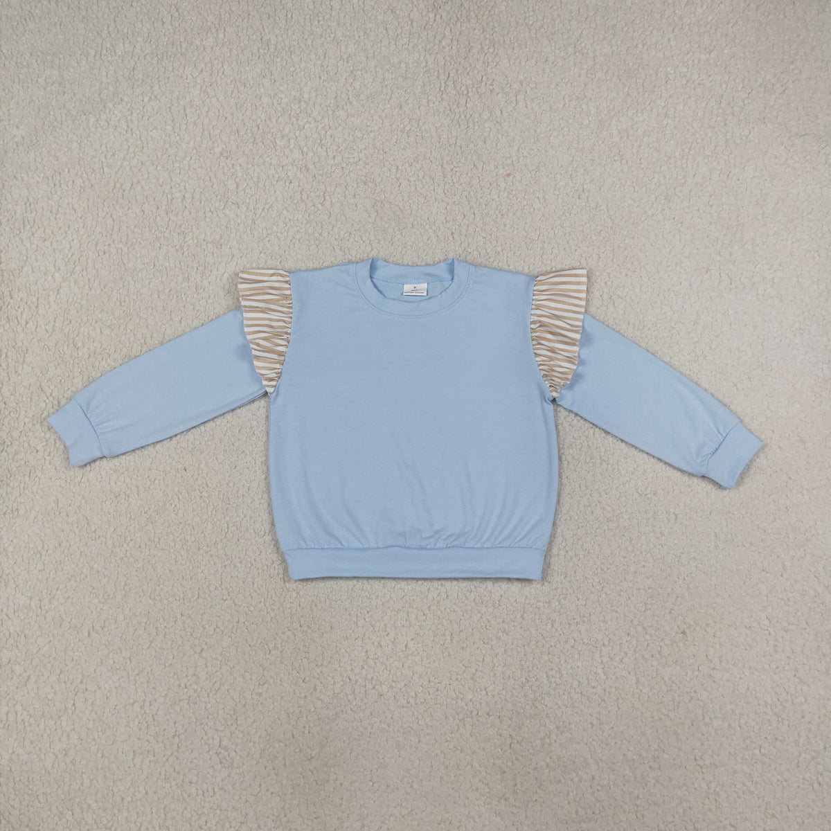 NEW RTS NO MOQ milk silk GT1843 Baby Girls Blue Long Flutter Sleeve T-shirts Top