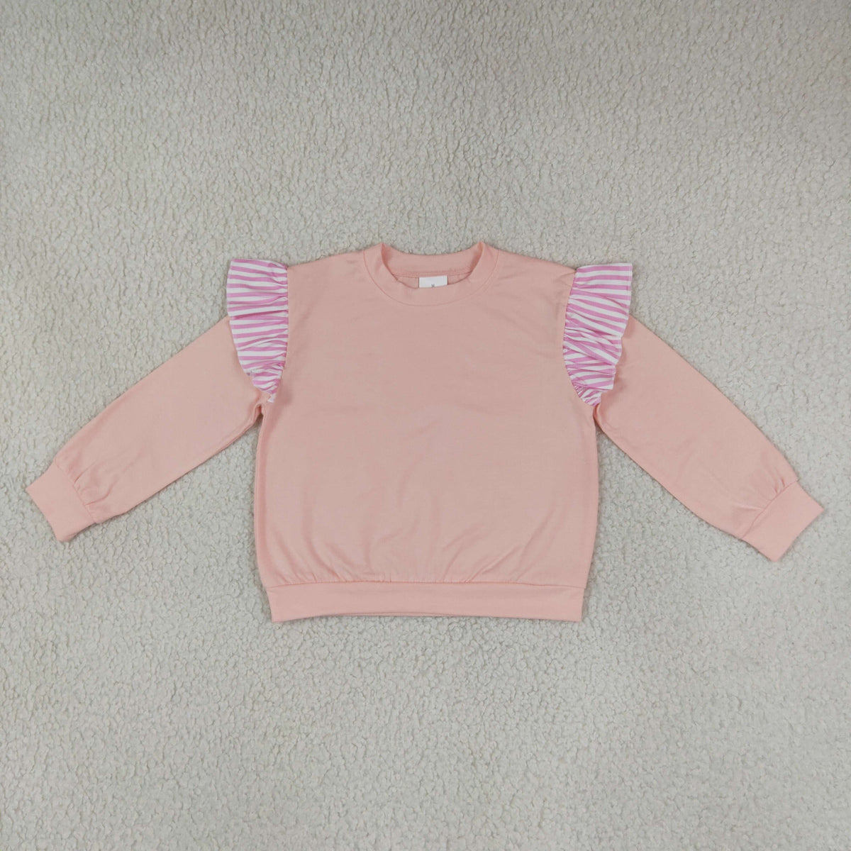 NEW RTS NO MOQ milk silk GT1849 Baby Girls Light Pink Stripe Long Flutter Sleeve T-shirts Top