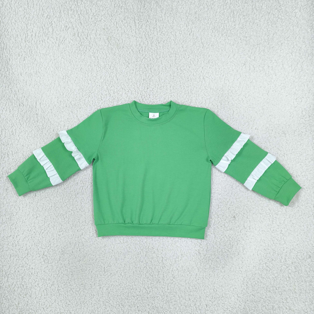 NEW RTS NO MOQ milk silk GT1858 Baby Girls Green White Patchwork Long Sleeve T-shirts Top