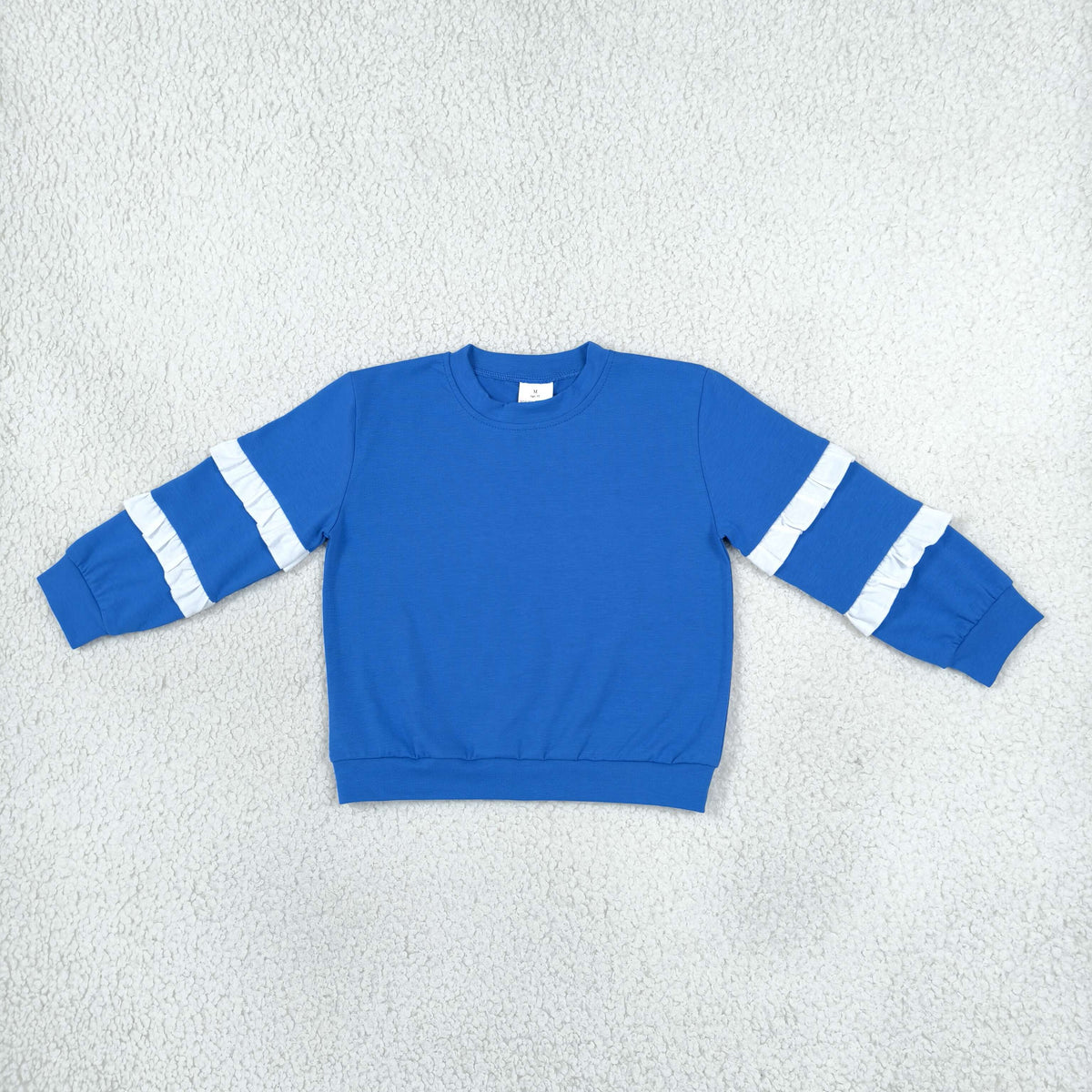 NEW RTS NO MOQ milk silk GT1860 Baby Girls Blue White Patchwork Long Sleeve Fall T-shirts Top