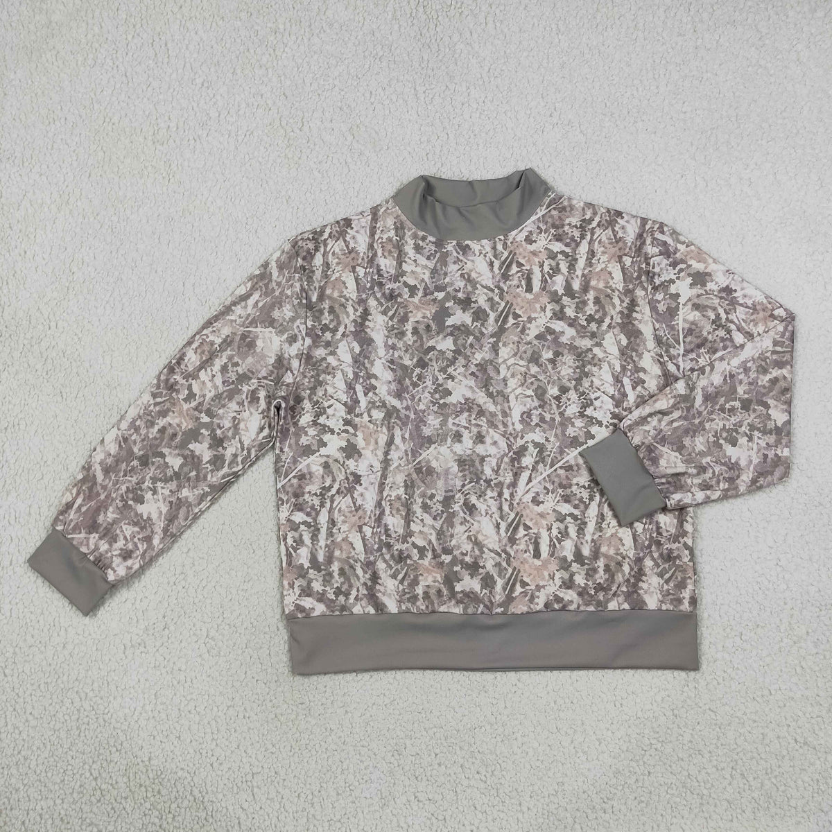 NEW RTS NO MOQ Yoga GT1883 Adult Women Long Sleeve Grey Leaves Camo Yoga Active Choker T-shirts Top
