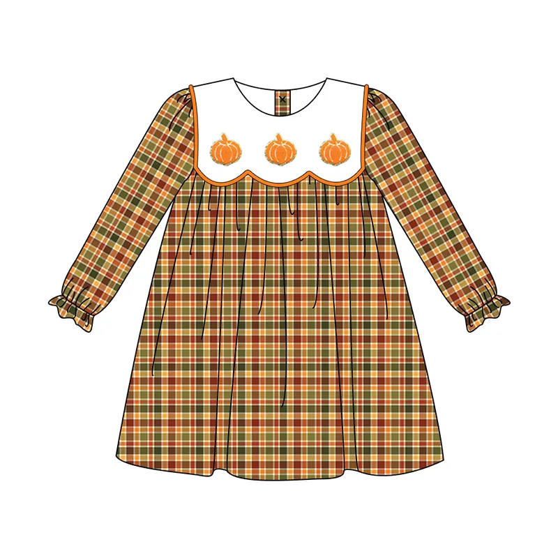 6.9 Orange Pumpkin Girls Long Sleeve Dress