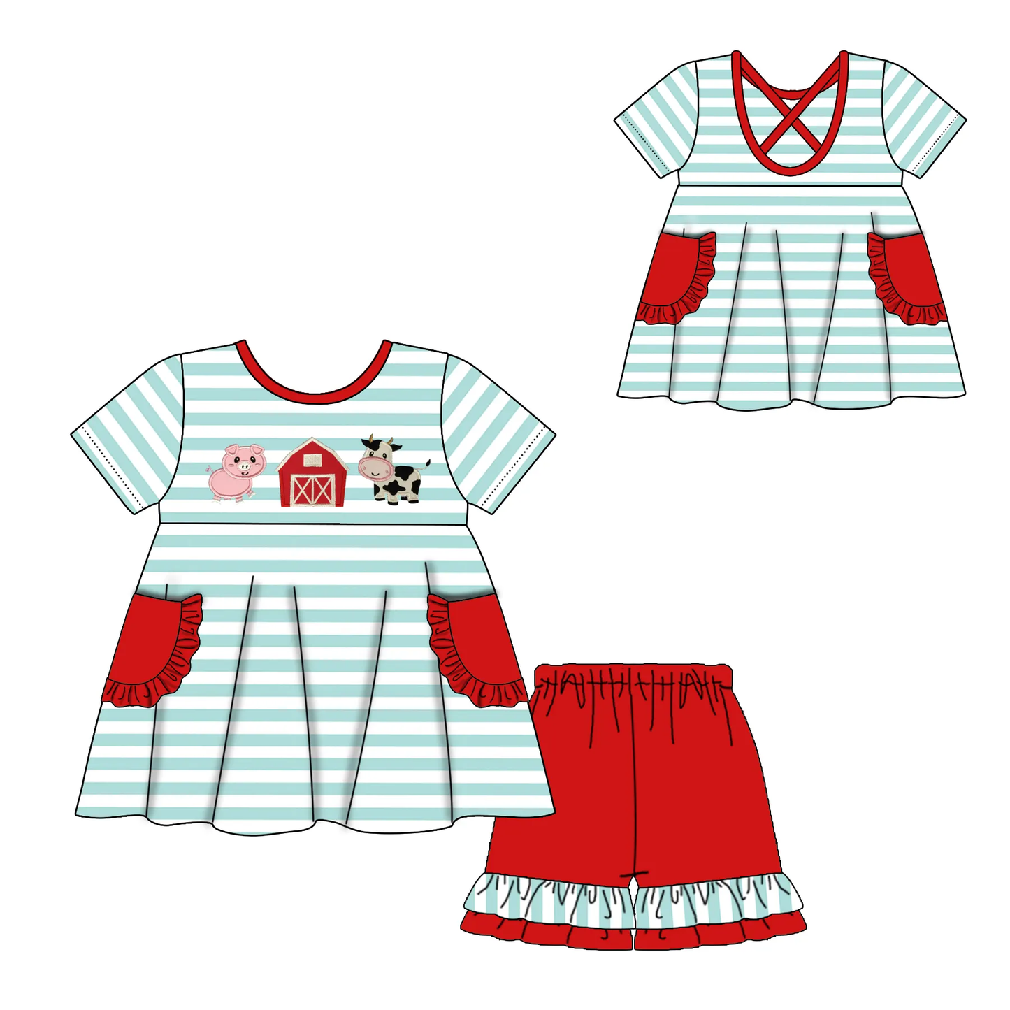 5.19 Farm Stripe Short Sleeve Girls Suit