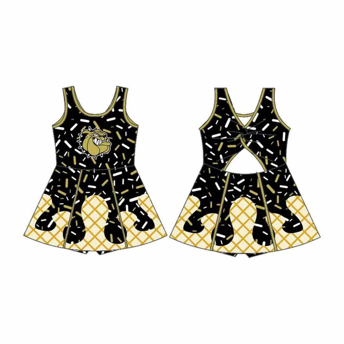 8.11Preorder (moq 5)Baby Girls Sleeveless Bulldogs Football Team Shorts Dresses