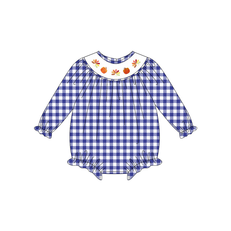 5.14LR2204smocked turkey plaid girls toddler clothes