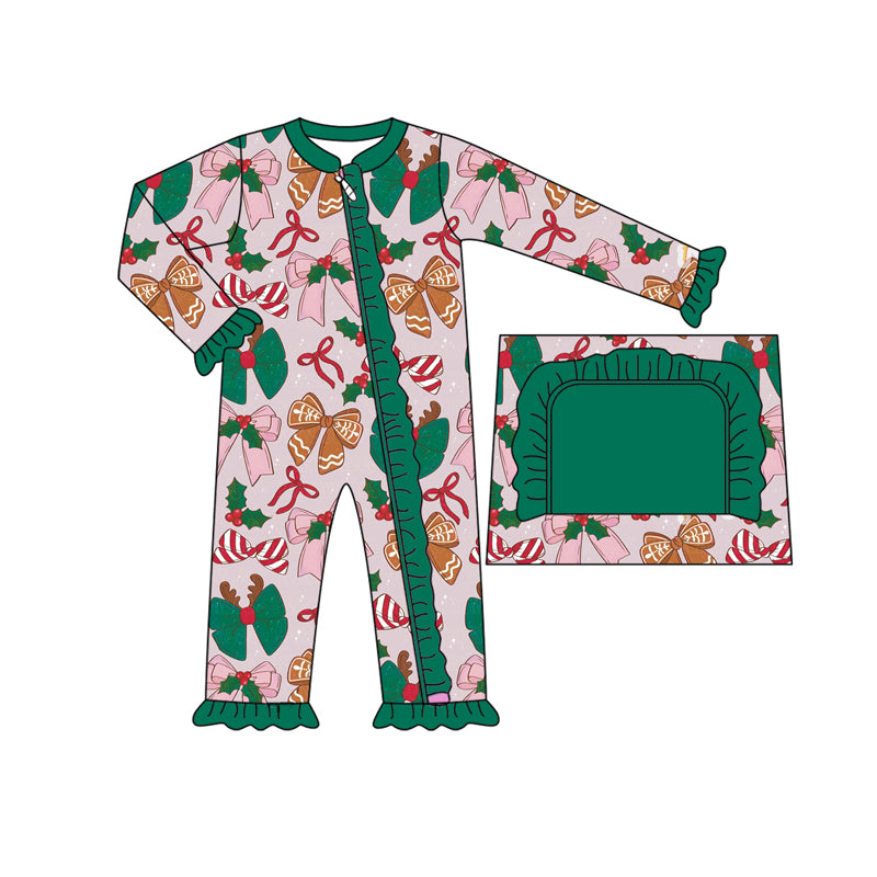 6.24 LR2353 Green zipper bow gingerbread toddler clothes