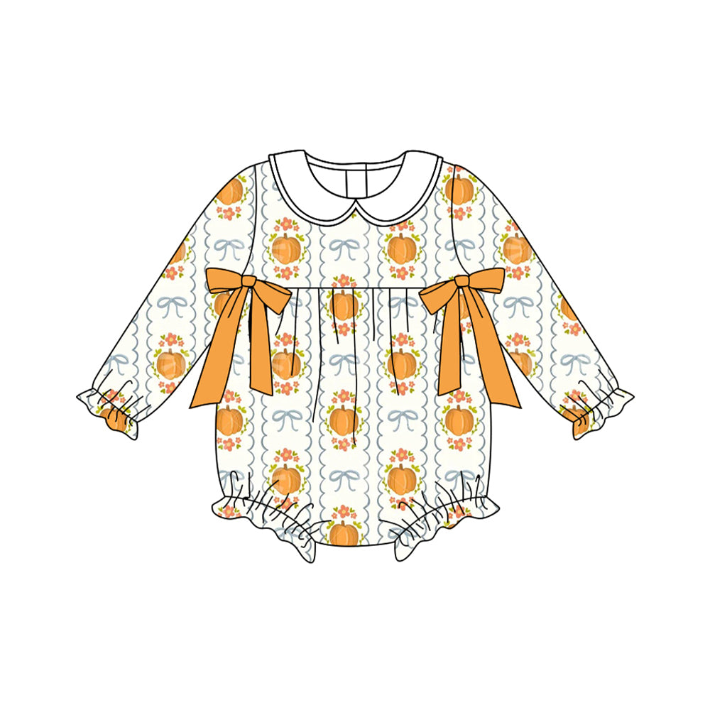 7.7LR2389 Orange Pumpkin Bow Long Sleeve Toddler Clothes