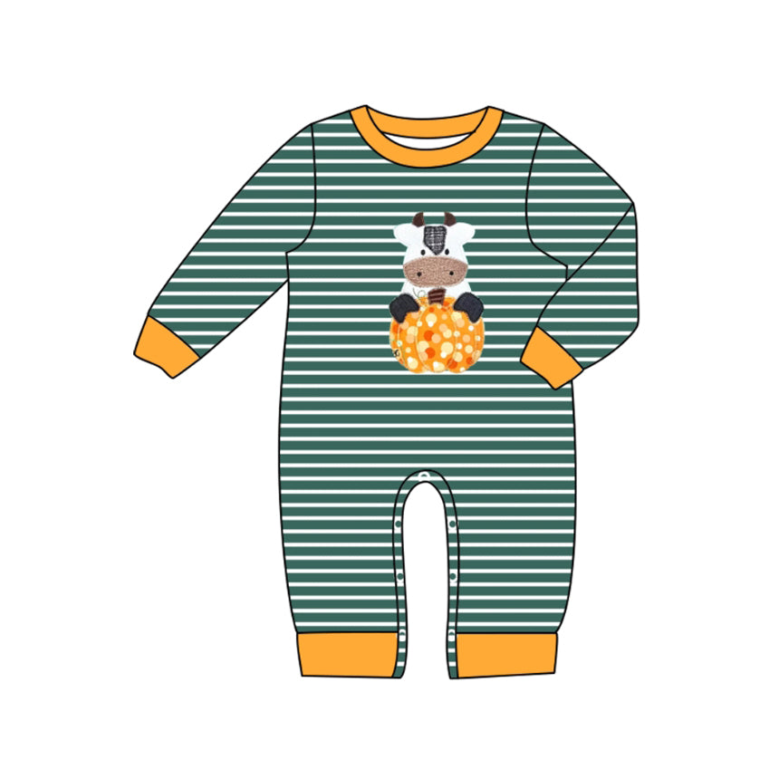 7.17LR2418 Cow Pumpkin Striped Long Sleeve Bodysuit