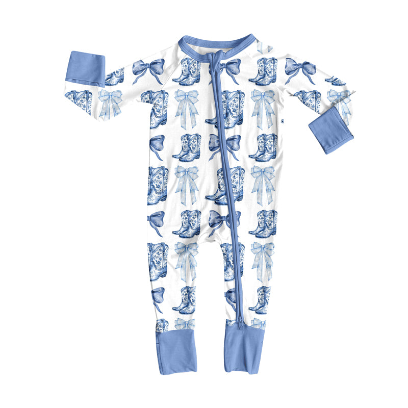 7.17LR2420 Blue bow long-sleeved toddler clothes