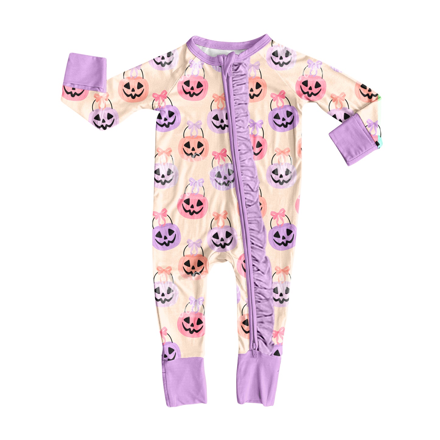 8.11LR2535 Halloween Pumpkin Purple Zippered Toddler Clothes