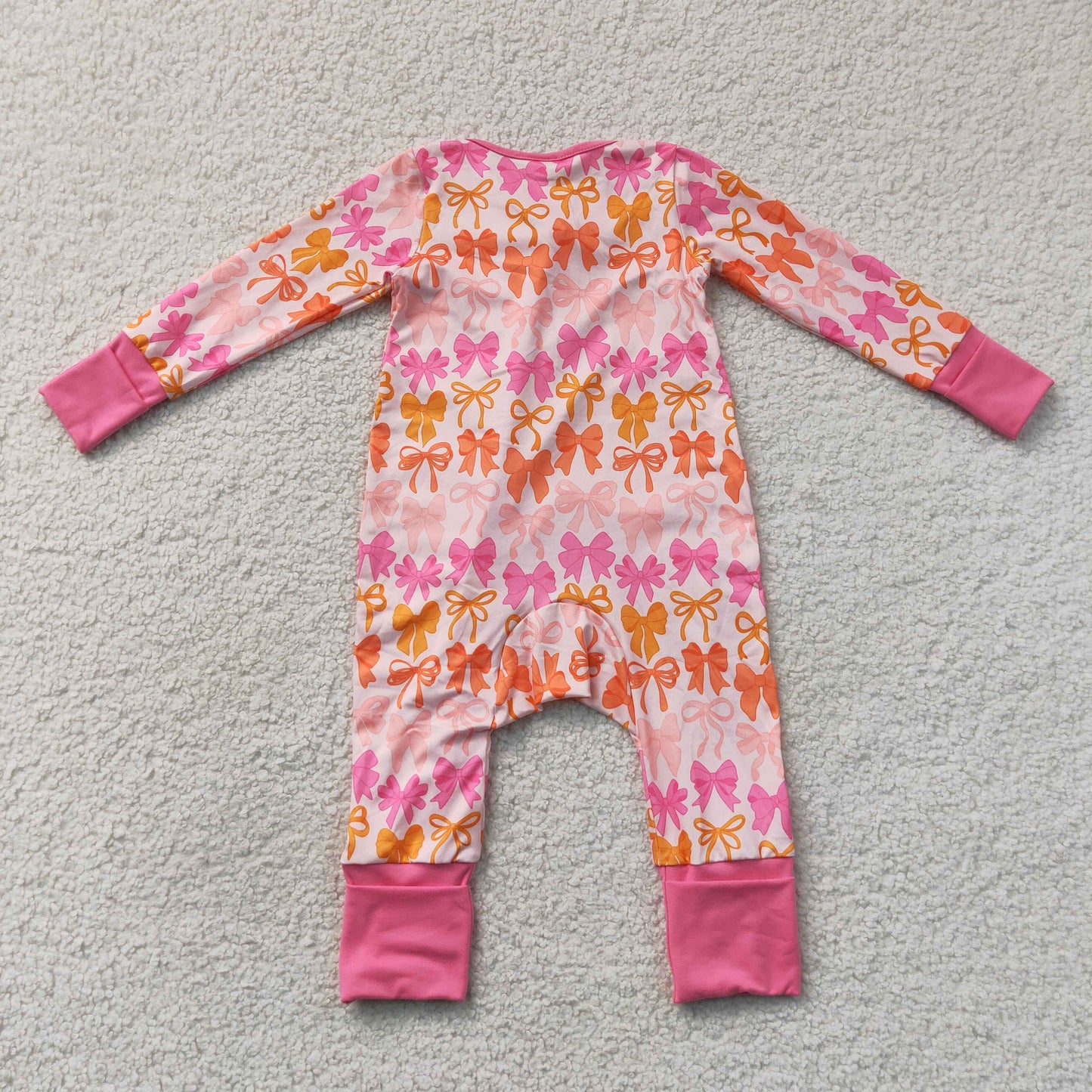 RTS NO MOQ milk silk LR2567 Baby Girls Long Sleeves Bows Two Way Ruffle Zip Convertible Rompers