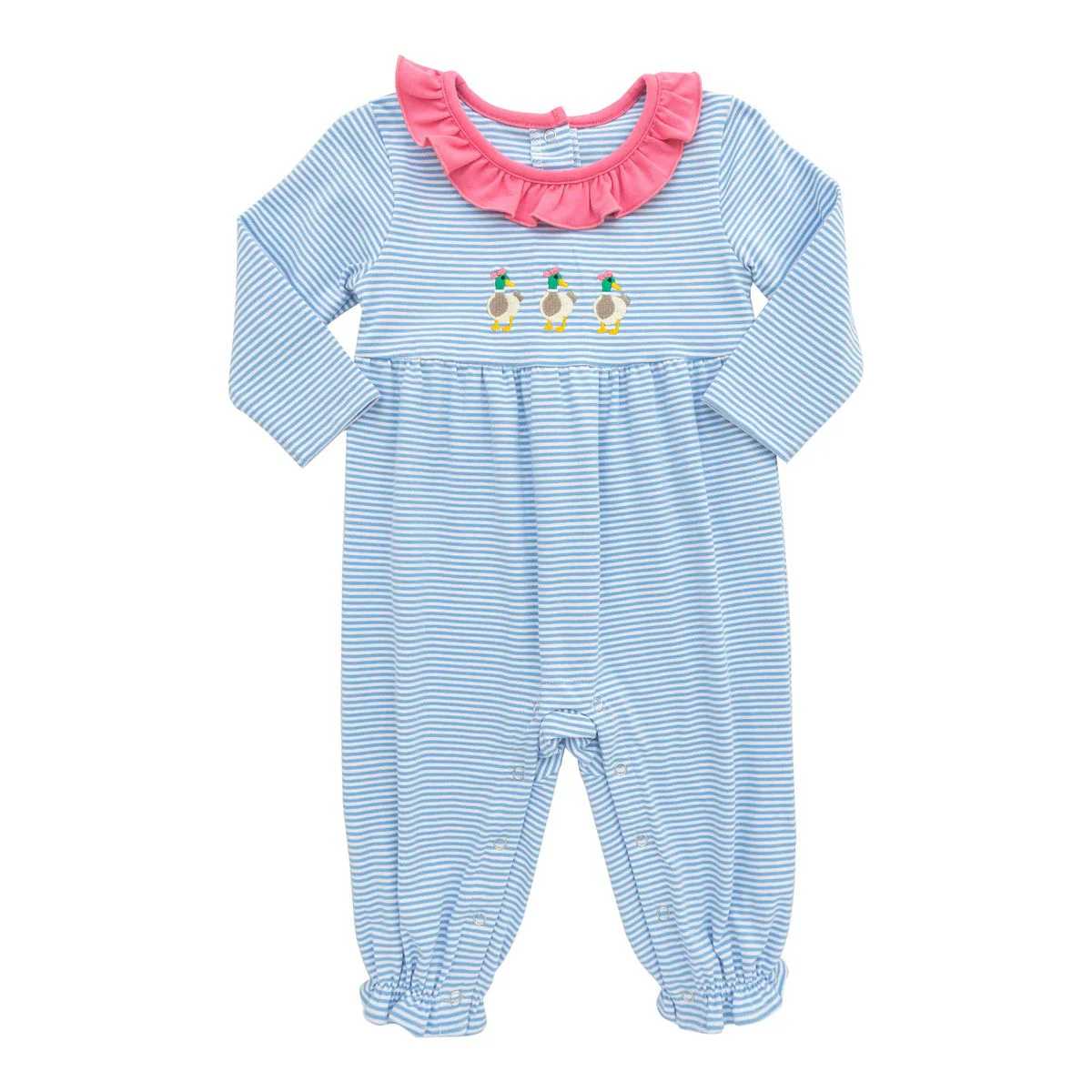 X927 LR2738 Embroidered Duck Stripe Long-Sleeved Romper