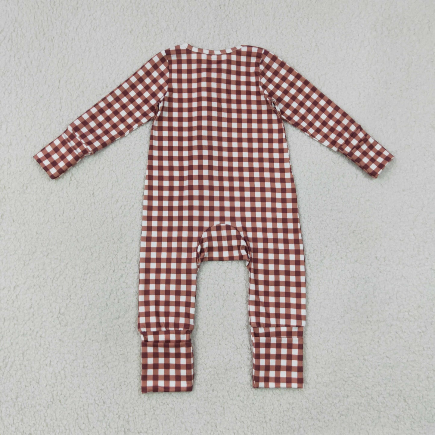 NEW RTS NO MOQ milk silk LR3113 Baby Boys Plaid Two Way Zip Convertible Romper