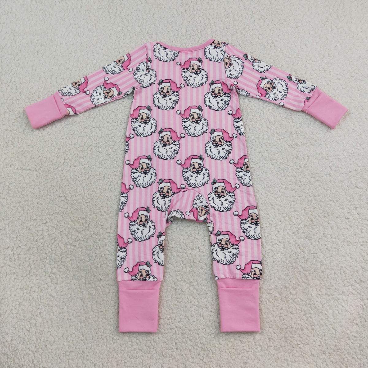NEW RTS NO MOQ milk silk LR3125 Baby Girls Pink Stripe Santa Christmas Two Way Zip Convertible Rompers