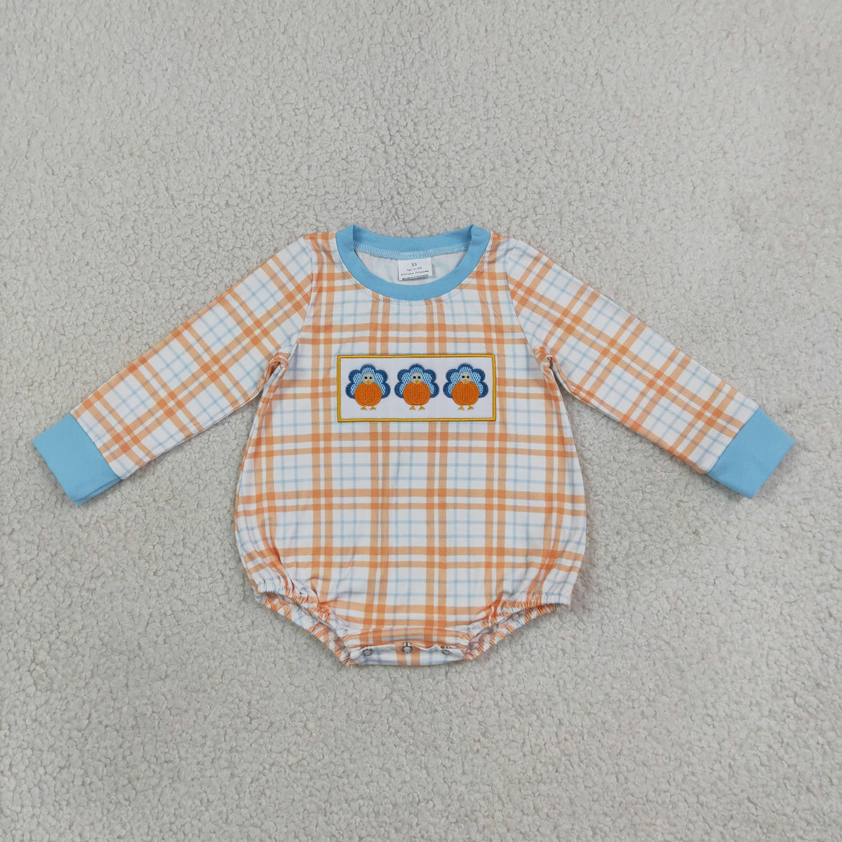 NEW RTS NO MOQ milk silk LR3138 Embroidery Pumpkins Turkey Baby Boys Long Sleeve Thanksgivings Checked Rompers