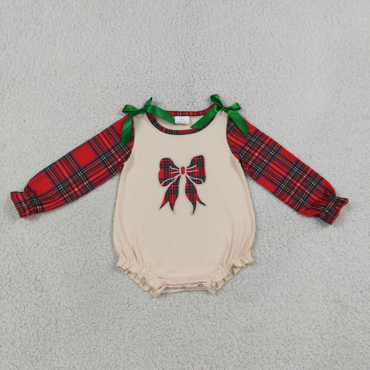 NEW RTS NO MOQ milk silk LR3163 Embroidery Checked Bows Baby Girls Red Green Christmas Ruffle Rompers