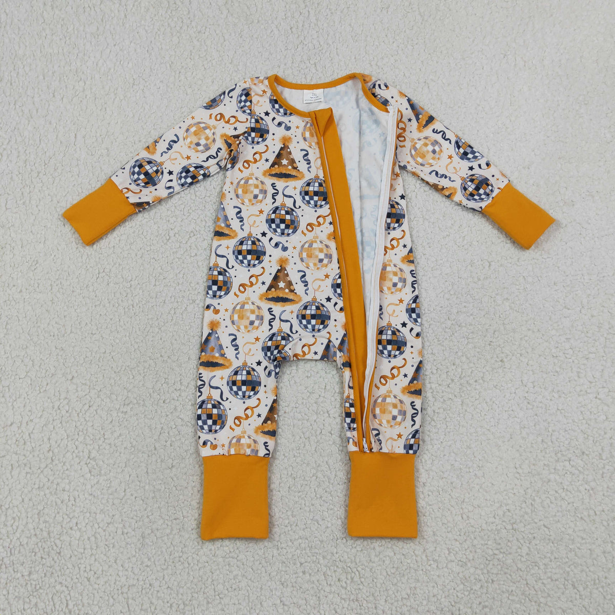 NEW RTS NO MOQ milk silk LR3212 Baby Boys Stars Lights Happy New Year Two Way Zip Convertible Rompers