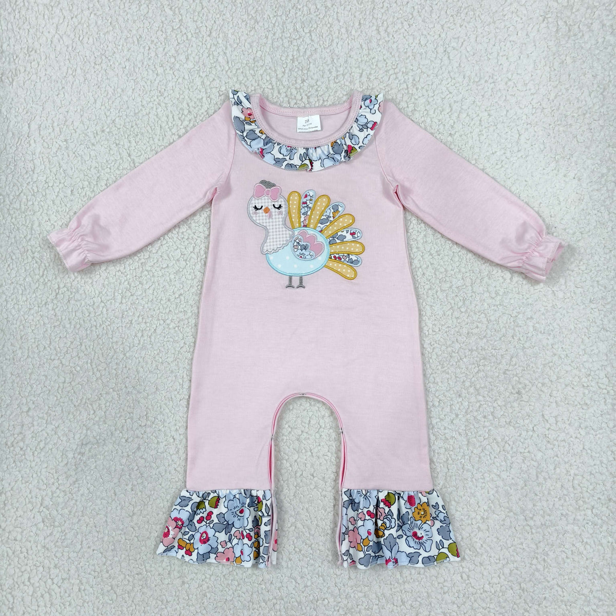 NEW RTS NO MOQ milk silk LR3216 Embroidery Flowers Turkey Baby Girls Thanksgivings Ruffle Pant Rompers