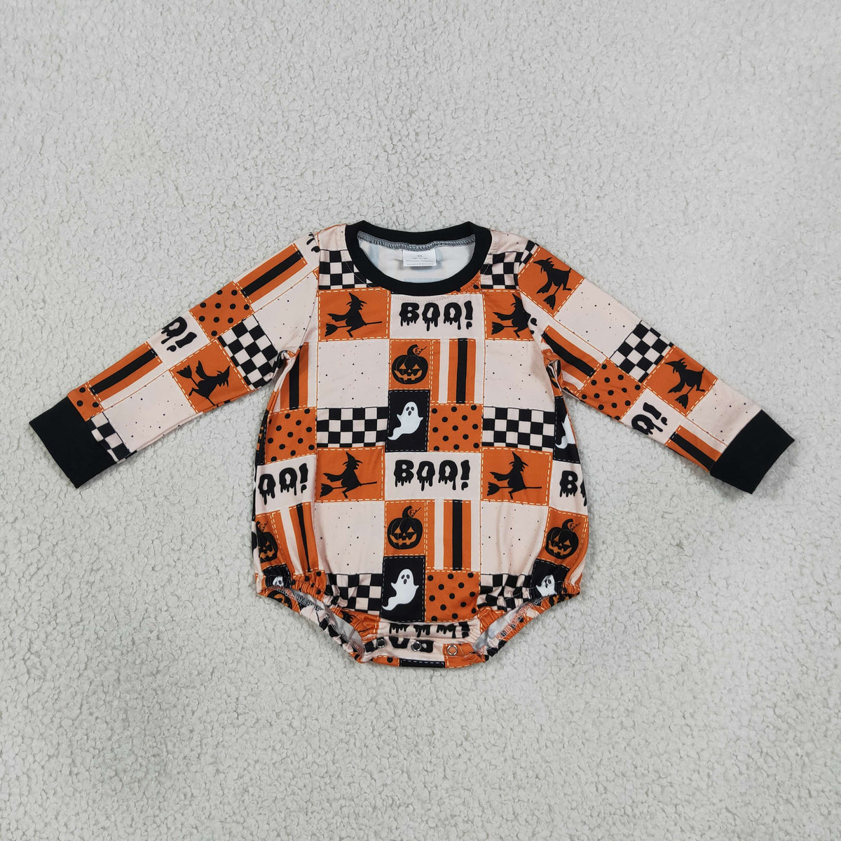NEW RTS NO MOQ milk silk LR3239 Baby Boys Long Sleeve BOO Ghost Pumpkins Halloween Romper