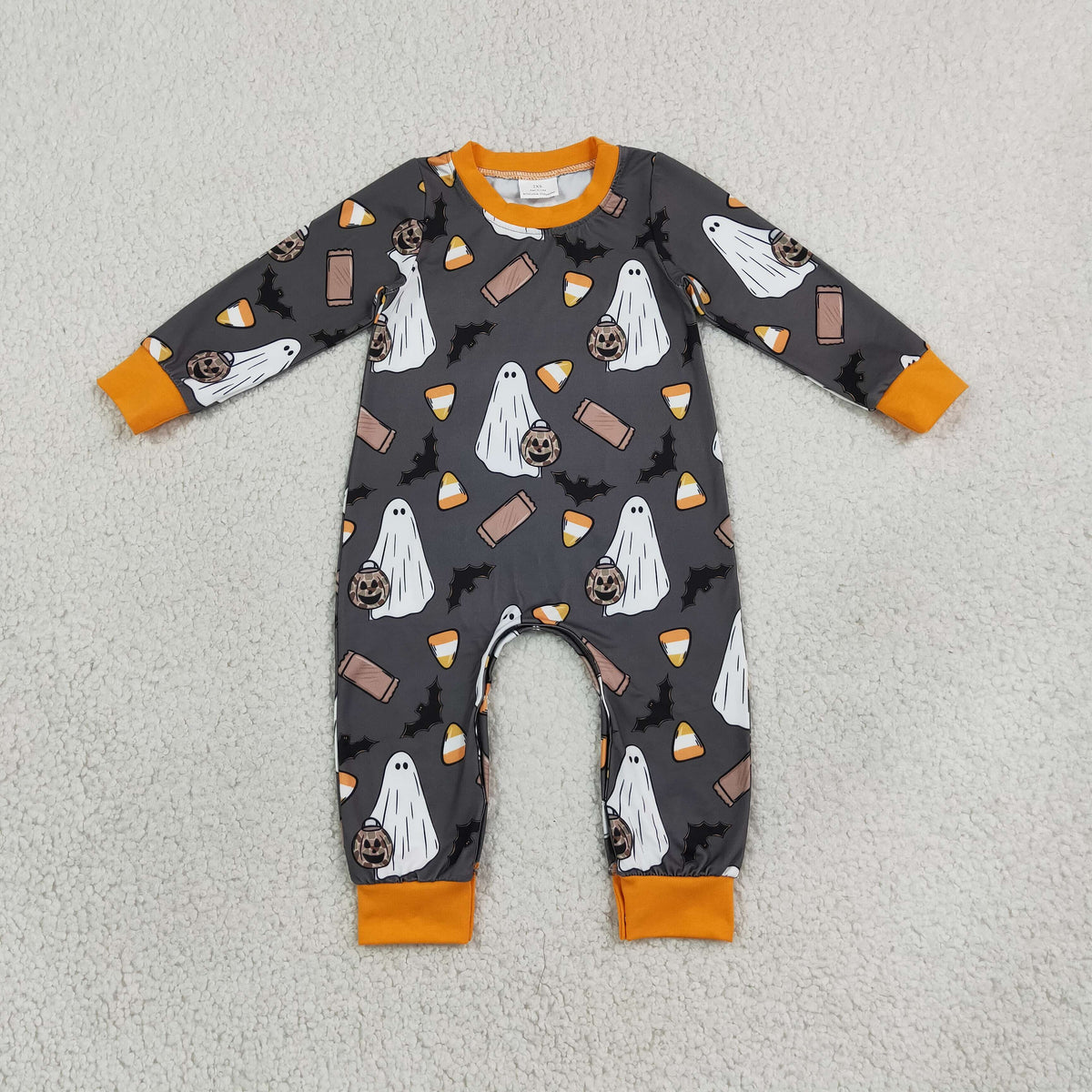 NEW RTS NO MOQ milk silk LR3241 Baby Boys Long Sleeve Ghosts Pumpkins Halloween Pant Romper