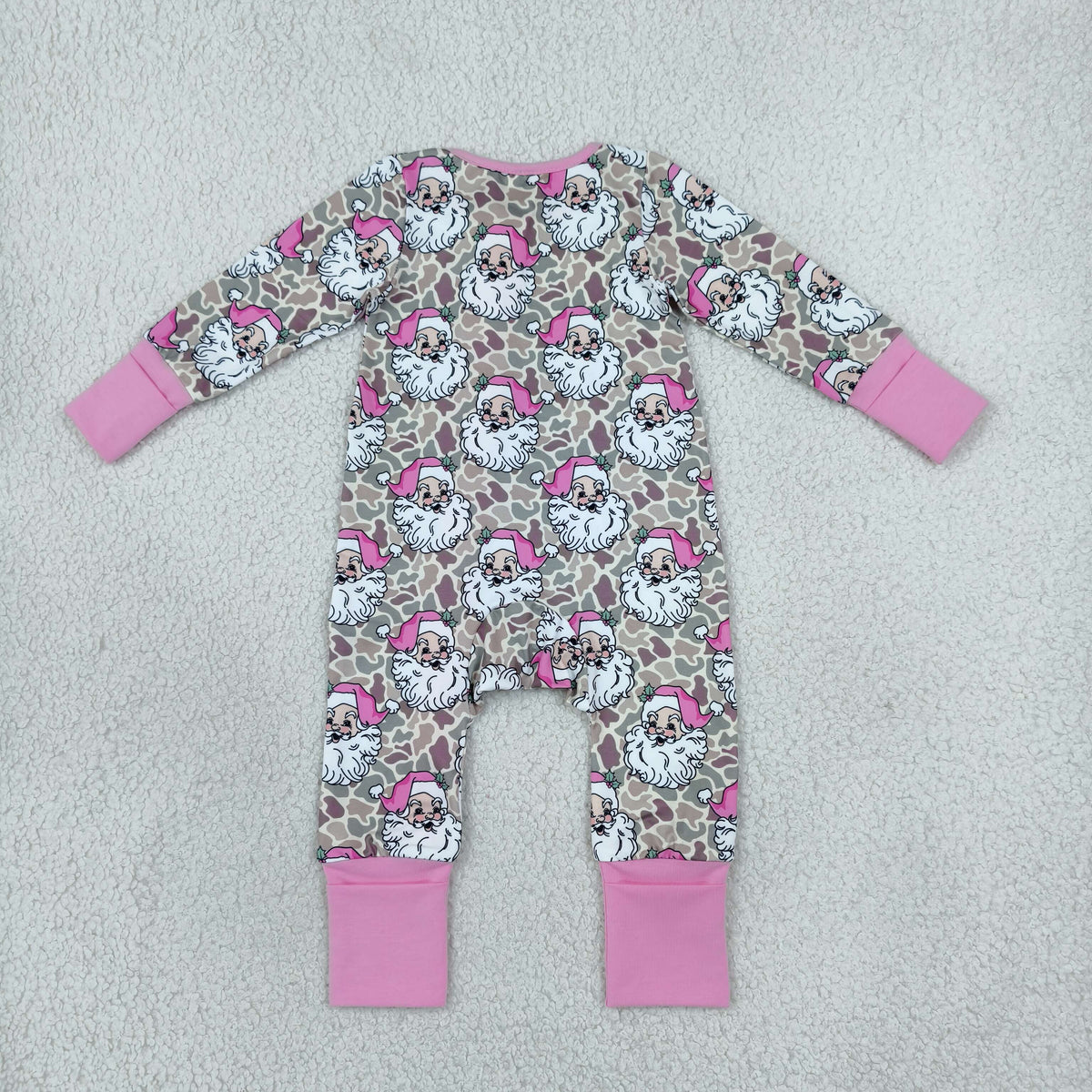 NEW RTS NO MOQ milk silk LR3305 Baby Girls Khaki Camo Santa Christmas Two Way Ruffle Zip Convertible Rompers