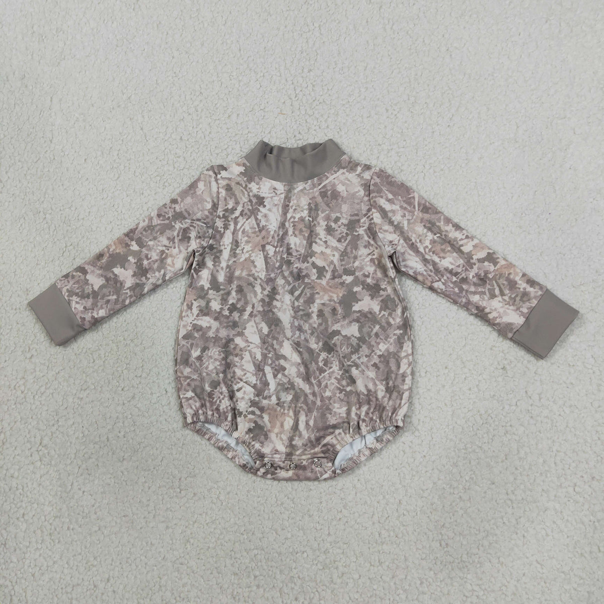 NEW RTS NO MOQ Yoga LR3308 Baby Kids Long Sleeve Grey Khaki Leaves Camo Yoga Active Choker Rompers