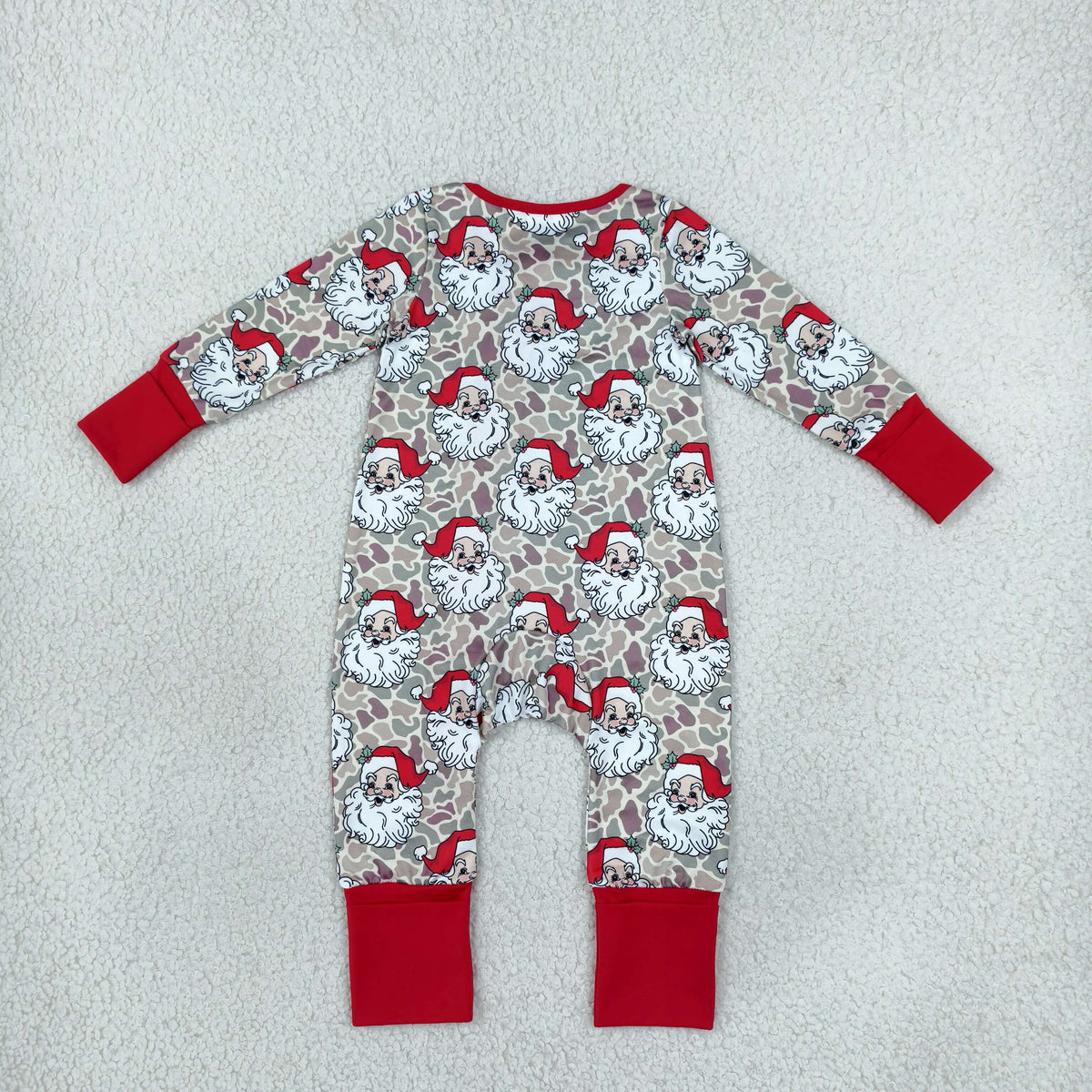 NEW RTS NO MOQ milk silk LR3345 Baby Boys Khaki Camo Santa Christmas Two Way Zip Convertible Rompers