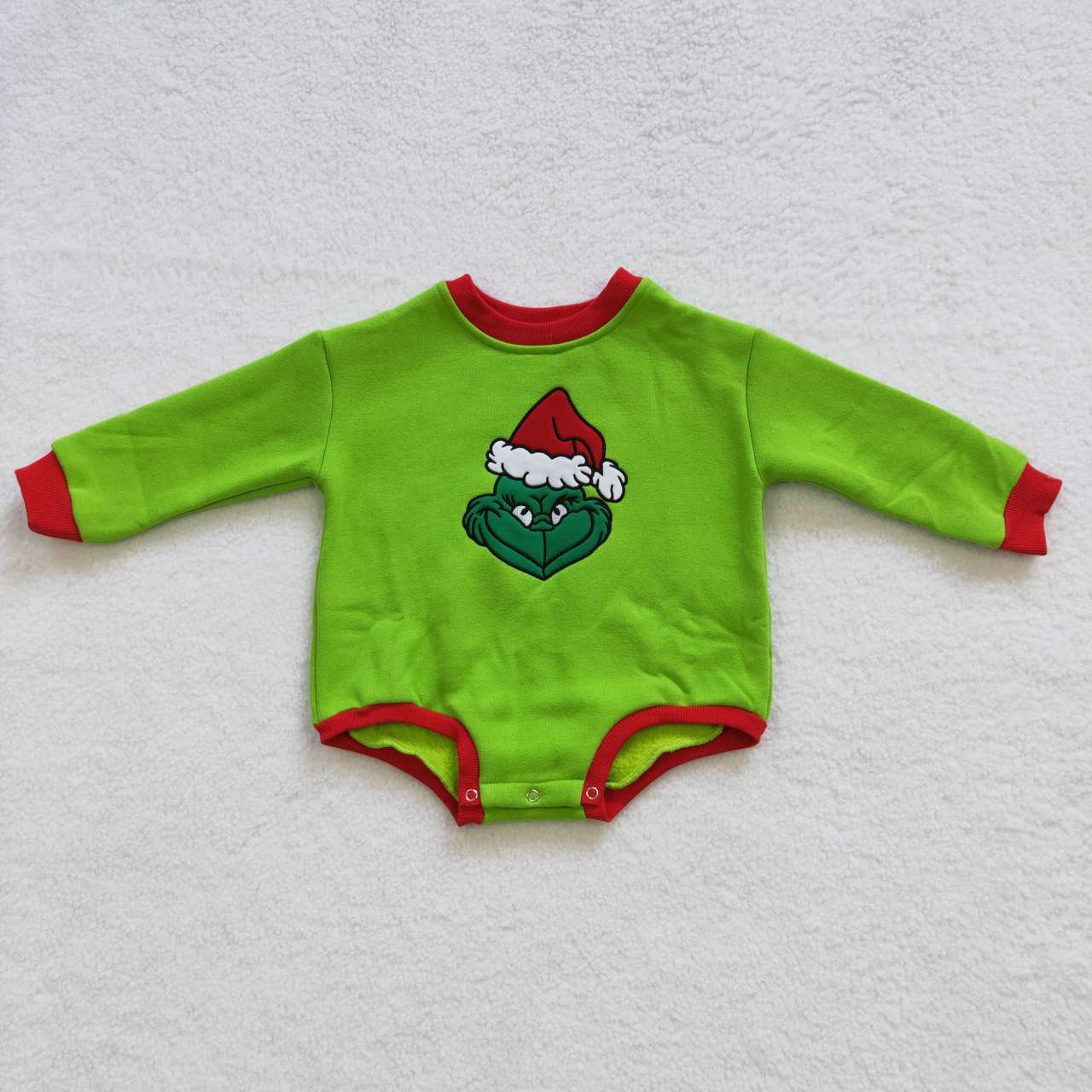 long sleeve embroidery Christmas rompers grinch bubbles